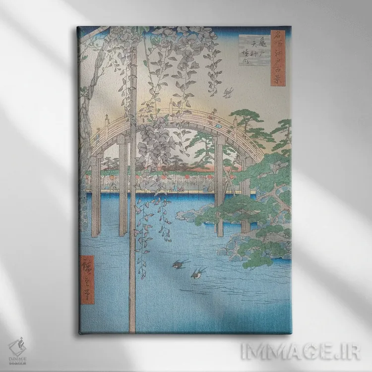 تابلو کامئیدو تنجین کِیدای (داخل معبد کامئیدو تنجین) (ژاپن) اثر اوتاگاوا هیروشگه (نقاش و چاپگر ژاپنی اوکییو-ئه) - نمای روبهرو روی دیوار