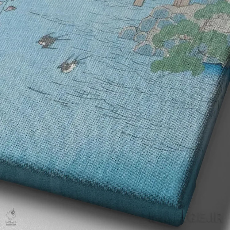 تابلو کامئیدو تنجین کِیدای (داخل معبد کامئیدو تنجین) (ژاپن) اثر اوتاگاوا هیروشگه (نقاش و چاپگر ژاپنی اوکییو-ئه) - نمای نزدیک بافت بوم