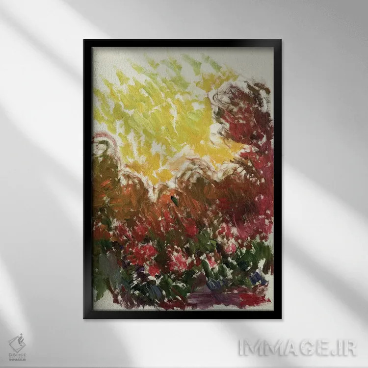 تابلو باغ در ژیورنی، ۱۹۲۲-۲۶ اثر کلود مونه (نقاش معروف فرانسوی) - نمای قابدار مشکی