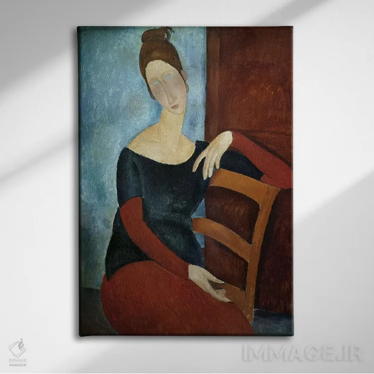 تابلو همسر هنرمند اثر آمادئو مودیلیانی (نقاش ایتالیایی) - نمای روبهرو روی دیوار