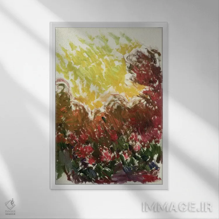 تابلو باغ در ژیورنی، ۱۹۲۲-۲۶ اثر کلود مونه (نقاش معروف فرانسوی) - نمای قابدار سفید