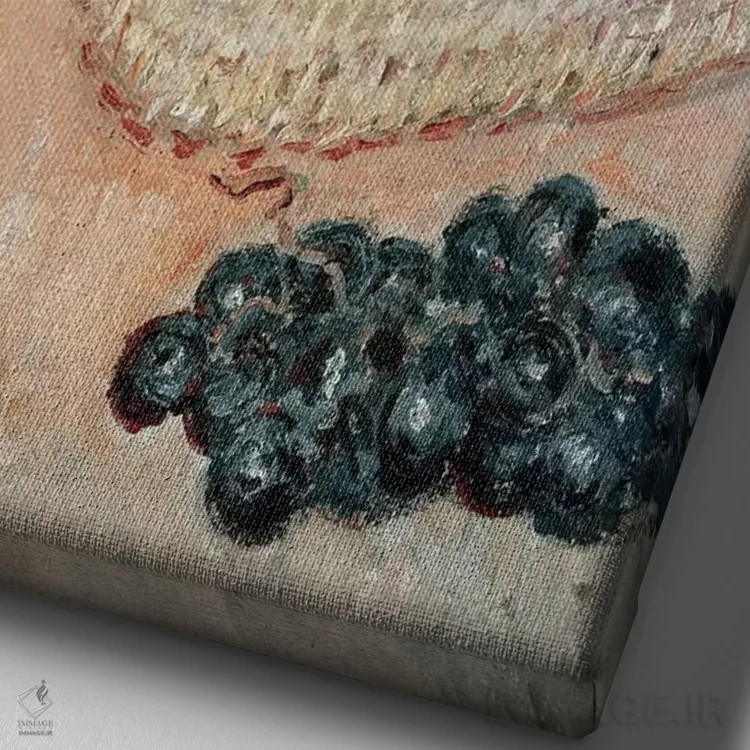 تابلو سبد انگور، ۱۸۸۴ اثر کلود مونه (نقاش معروف فرانسوی) - نمای نزدیک بافت بوم