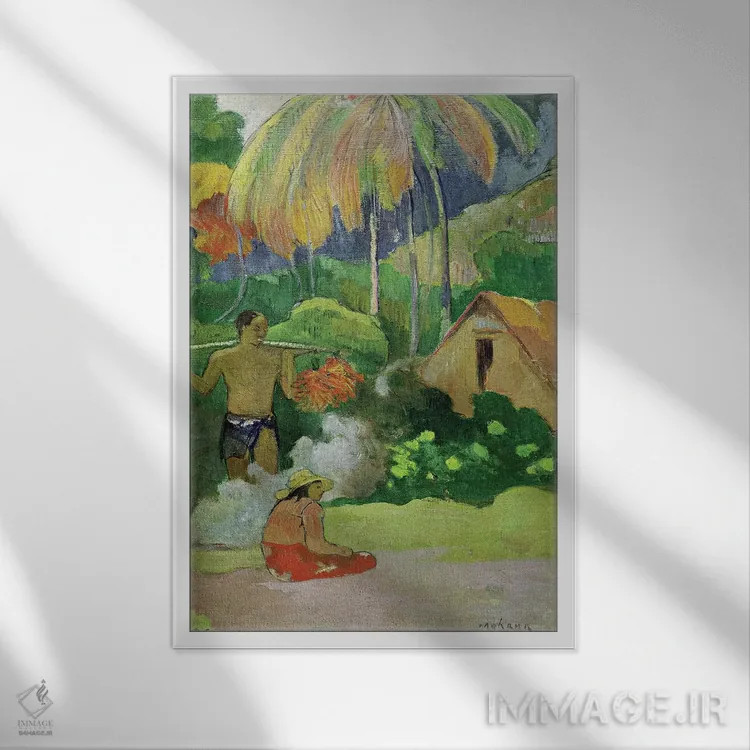 تابلو منظرهای در تاهیتی اثر پل گوگن - نمای قابدار سفید