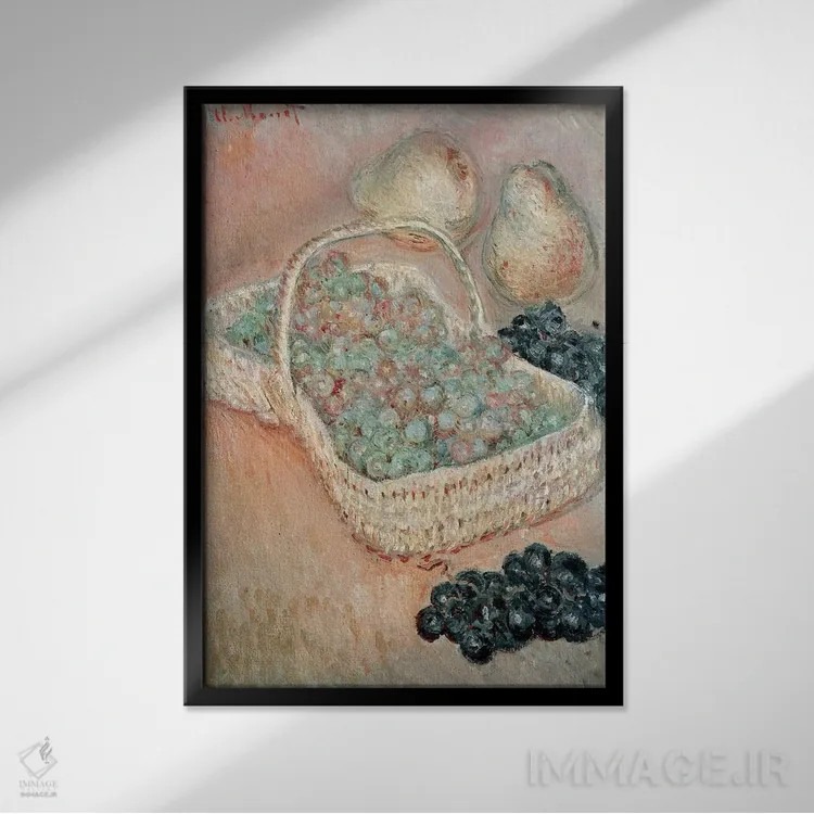 تابلو سبد انگور، ۱۸۸۴ اثر کلود مونه (نقاش معروف فرانسوی) - نمای قابدار مشکی