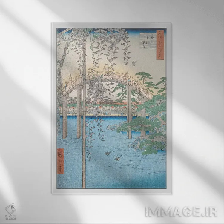 تابلو کامئیدو تنجین کِیدای (داخل معبد کامئیدو تنجین) (ژاپن) اثر اوتاگاوا هیروشگه (نقاش و چاپگر ژاپنی اوکییو-ئه) - نمای قابدار سفید