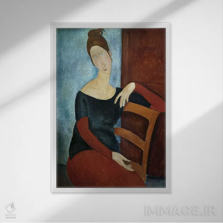 تابلو همسر هنرمند اثر آمادئو مودیلیانی (نقاش ایتالیایی) - نمای قابدار سفید