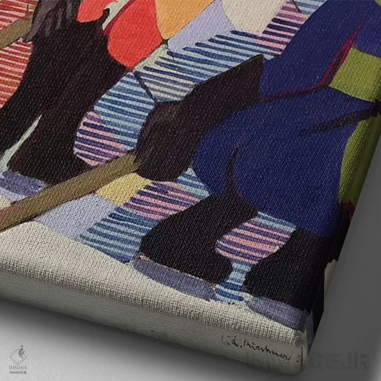 تابلو بازیکنان هاکی، ۱۹۳۴ اثر ارنست لودویگ کیرشنر (نقاش اکسپرسیونیست آلمانی) - نمای نزدیک بافت بوم