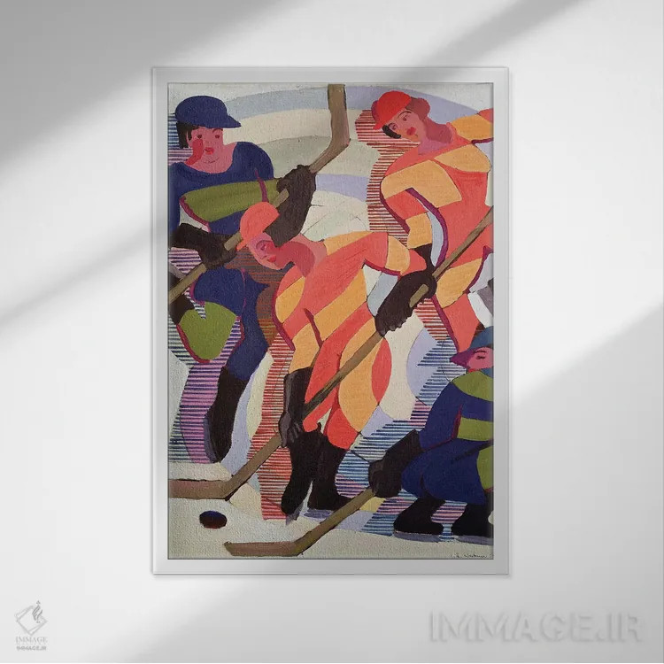 تابلو بازیکنان هاکی، ۱۹۳۴ اثر ارنست لودویگ کیرشنر (نقاش اکسپرسیونیست آلمانی) - نمای قابدار سفید
