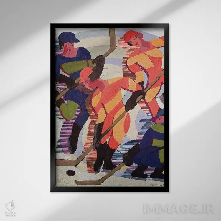 تابلو بازیکنان هاکی، ۱۹۳۴ اثر ارنست لودویگ کیرشنر (نقاش اکسپرسیونیست آلمانی) - نمای قابدار مشکی