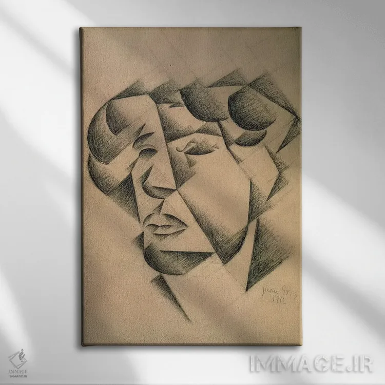 تابلو خودنگاره، ۱۹۱۲ اثر خوان گрис (نقاش کوبیست اسپانیایی) - نمای روبهرو روی دیوار