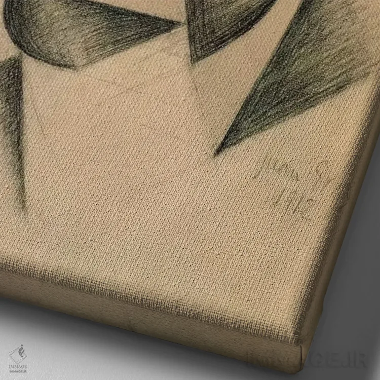 تابلو خودنگاره، ۱۹۱۲ اثر خوان گрис (نقاش کوبیست اسپانیایی) - نمای نزدیک بافت بوم