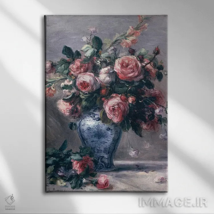 تابلو گلدان رزها اثر پیر-اوگوست رنوار - نمای روبهرو روی دیوار