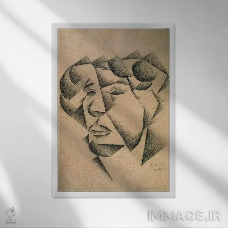 تابلو خودنگاره، ۱۹۱۲ اثر خوان گрис (نقاش کوبیست اسپانیایی) - نمای قابدار سفید