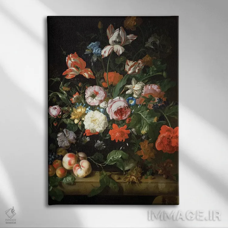 تابلو طبیعت بیجان با گلها اثر ریچل رویش - نمای روبهرو روی دیوار