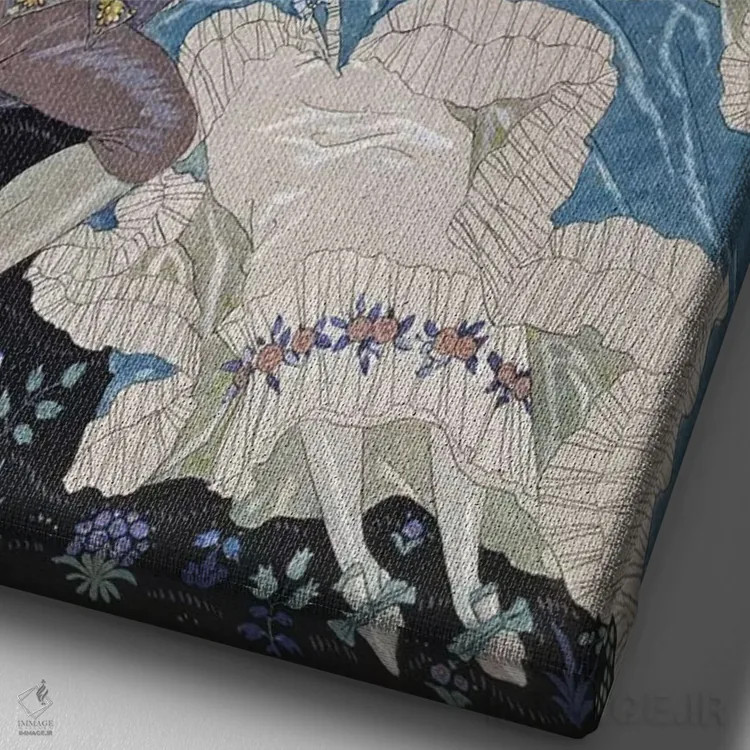 تابلو بوسهٔ پنهان، تصویرسازی برای "جشنهای عاشقانه" اثر پل ورلن اثر جورج باربیه (طراح و تصویرگر فرانسوی) - نمای نزدیک بافت بوم