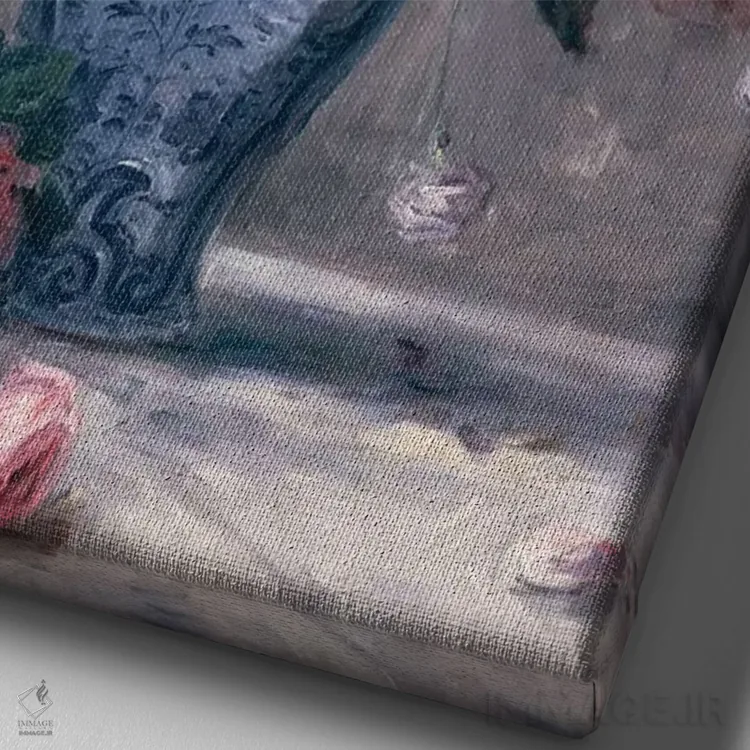 تابلو گلدان رزها اثر پیر-اوگوست رنوار - نمای نزدیک بافت بوم