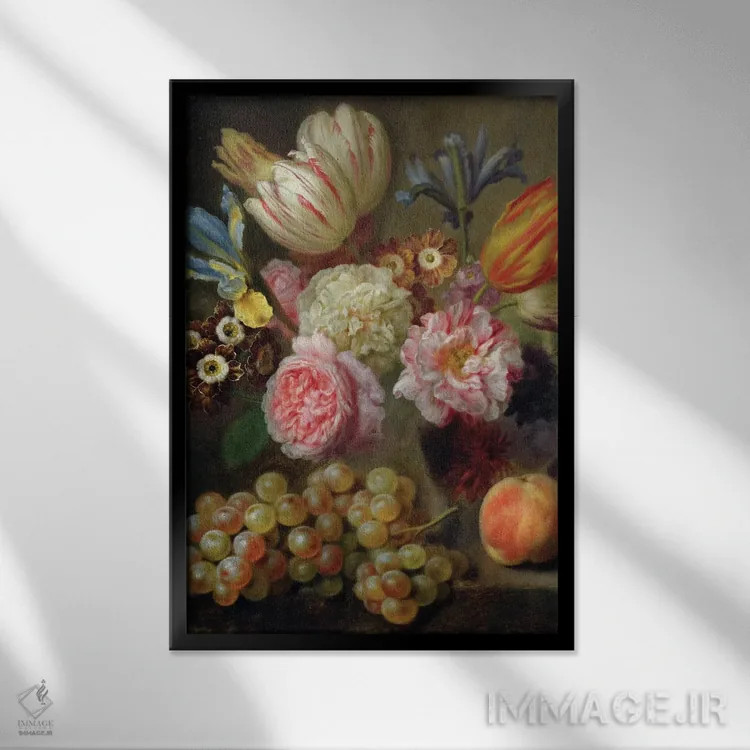 تابلو مطالعه گل اثر بالْتازار دنر (نقاش پرتره آلمانی) - نمای قابدار مشکی