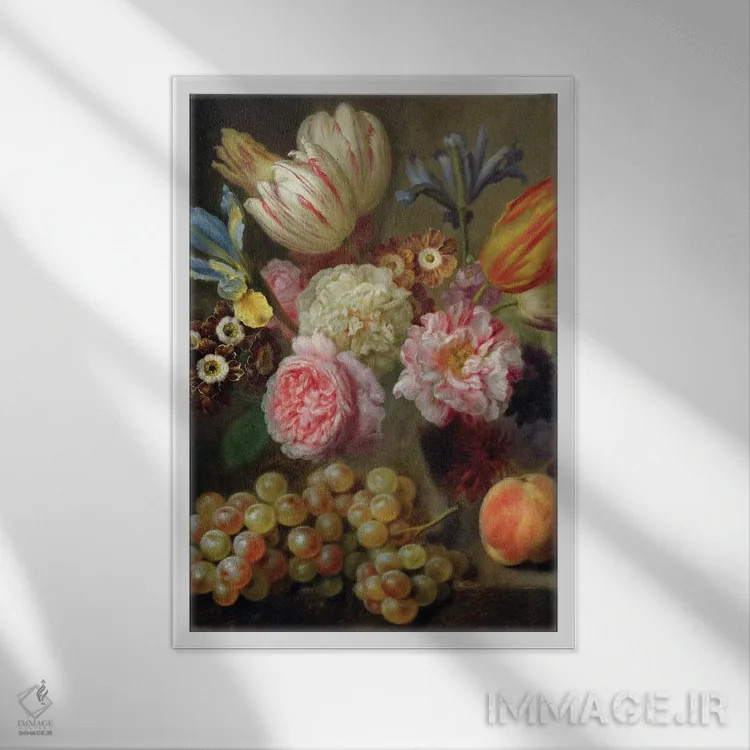 تابلو مطالعه گل اثر بالْتازار دنر (نقاش پرتره آلمانی) - نمای قابدار سفید