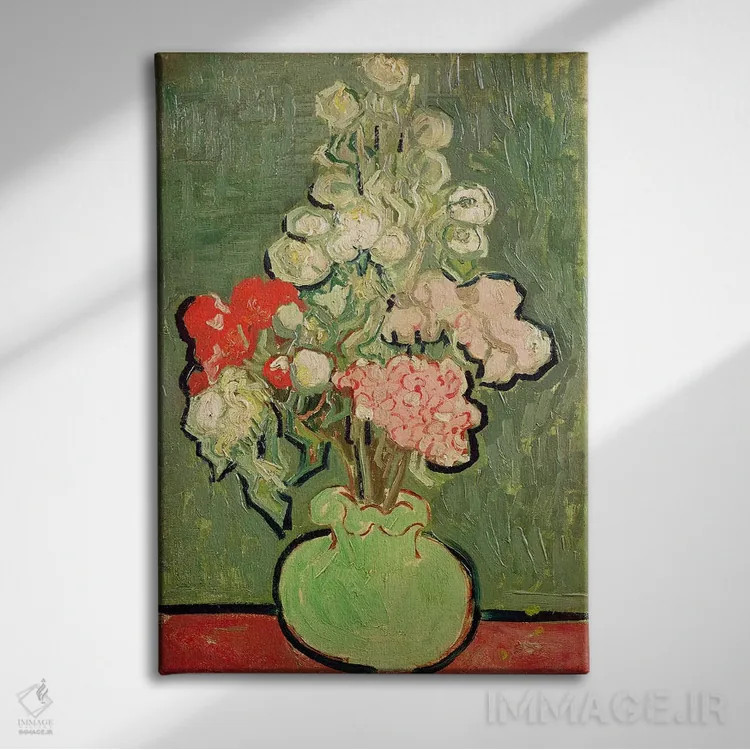 تابلو دستهگل گلها، ۱۸۹۰ اثر ونسان ون گوگ (نقاش مشهور هلندی پستامپرسیونیسم) - نمای روبهرو روی دیوار