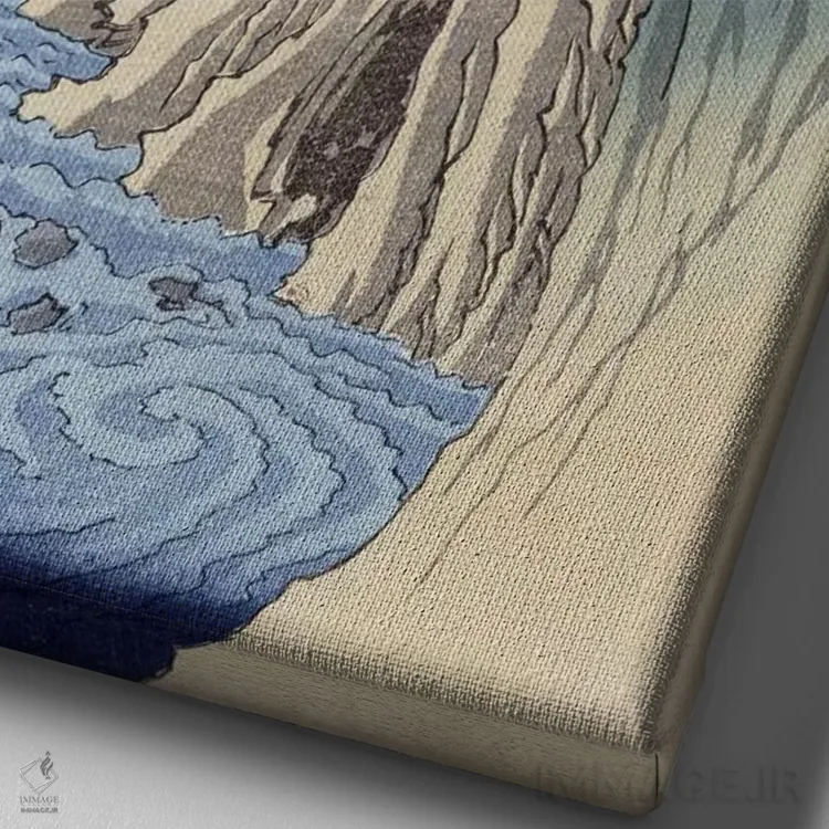 تابلو کای، ساروهاشی (استان کای: پل میمون) (ژاپن) اثر اوتاگاوا هیروشگه (نقاش و چاپگر ژاپنی اوکییو-ئه) - نمای نزدیک بافت بوم