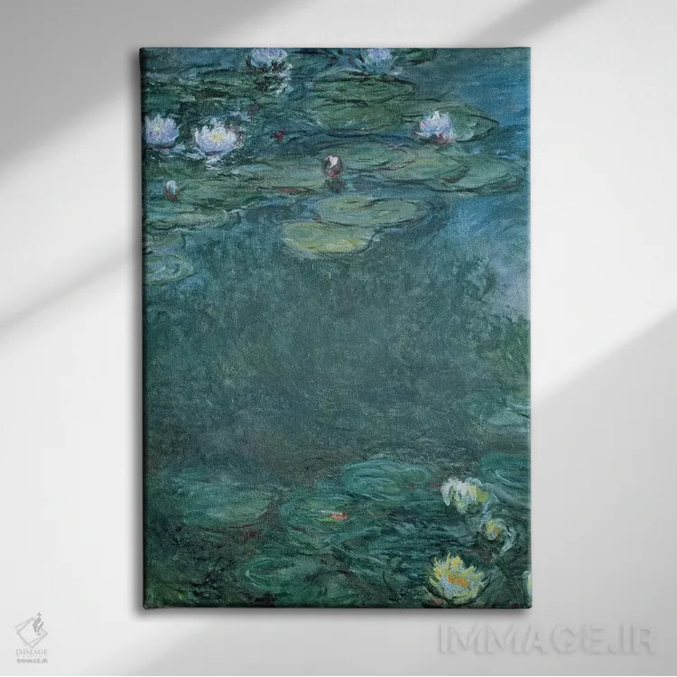 تابلو نیلوفرهای آبی اثر کلود مونه (نقاش معروف فرانسوی) - نمای روبهرو روی دیوار