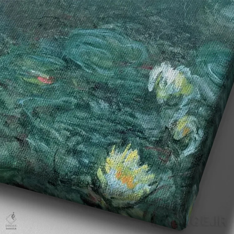 تابلو نیلوفرهای آبی اثر کلود مونه (نقاش معروف فرانسوی) - نمای نزدیک بافت بوم