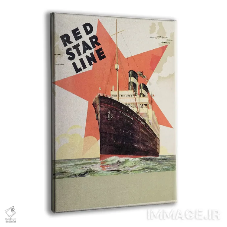 تابلو پوستر تبلیغاتی شرکت رد استار لاین (حمل و نقل)، چاپ ال. گادیو، آنتورپ، حدود ۱۹۳۰ اثر مکتب بلژیک (گروه/سبک نقاشان بلژیکی) - نمای پرسپکتیو محصول