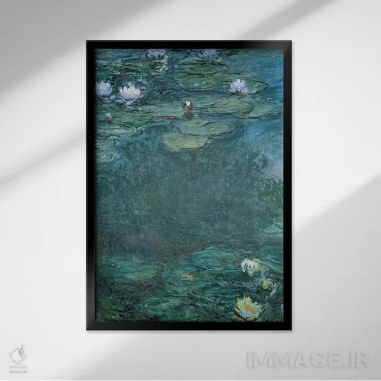 تابلو نیلوفرهای آبی اثر کلود مونه (نقاش معروف فرانسوی) - نمای قابدار مشکی