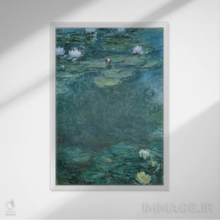 تابلو نیلوفرهای آبی اثر کلود مونه (نقاش معروف فرانسوی) - نمای قابدار سفید