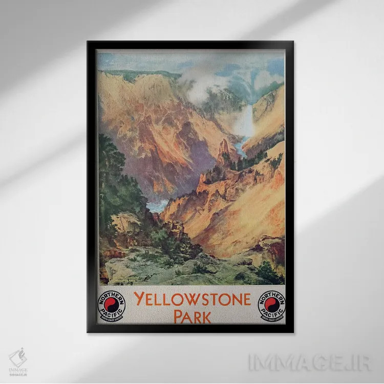 تابلو پارک یلوستون، ۱۹۳۴ (آمریکا) اثر توماس موران (نقاش منظره آمریکایی) - نمای قابدار مشکی
