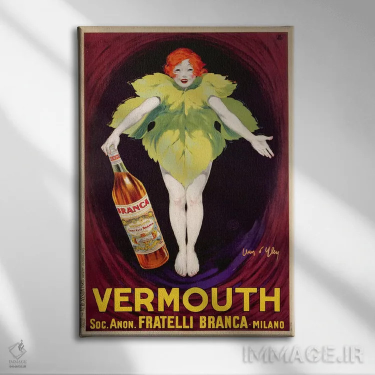 تابلو پوستر تبلیغاتی ورموت "فراتلی برانکا"، ۱۹۲۲ (نوشیدنی ایتالیایی) اثر ژان دیلن - نمای روبهرو روی دیوار