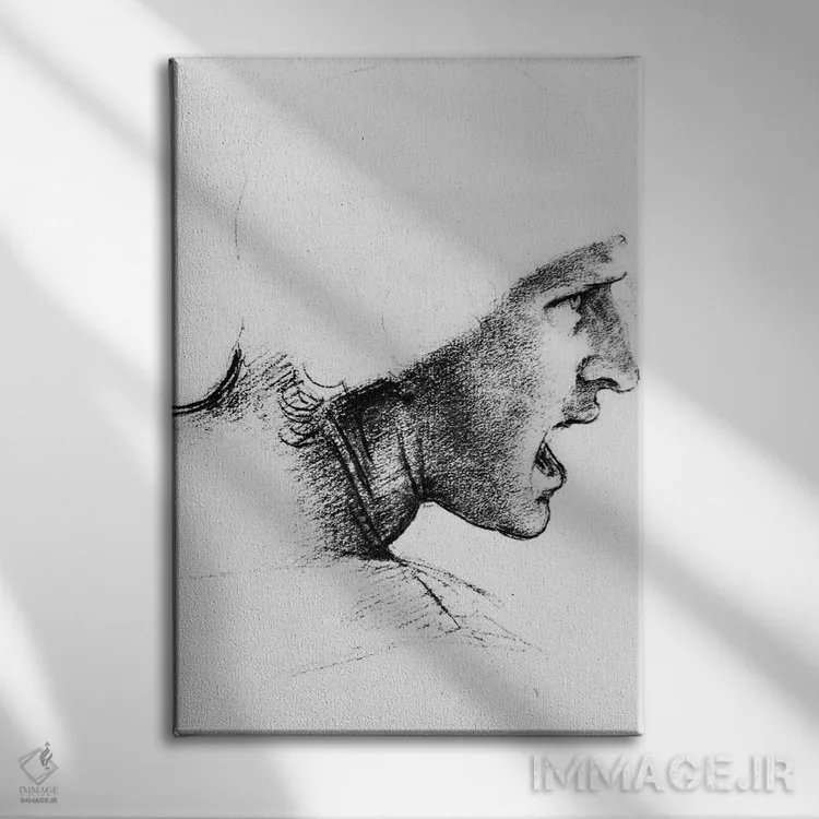 تابلو مطالعه برای سر یک سرباز در "نبرد آنگیاری"، حدود ۱۵۰۴-۰۵ اثر لئوناردو داوینچی (نقاش و مخترع ایتالیایی) - نمای روبهرو روی دیوار