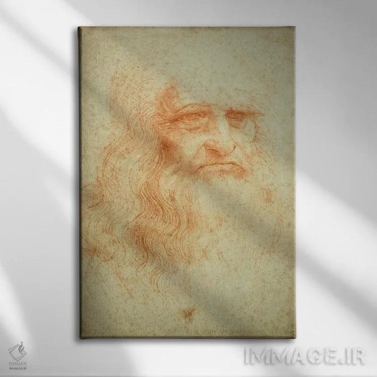 تابلو خودنگاره، حدود ۱۵۱۵-۱۶ (موزه سلطنتی تورین) اثر لئوناردو داوینچی (نقاش و مخترع ایتالیایی) - نمای روبهرو روی دیوار