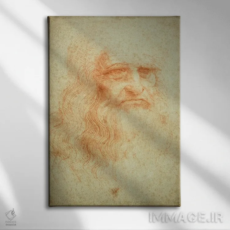 تابلو خودنگاره، حدود ۱۵۱۵-۱۶ (موزه سلطنتی تورین) اثر لئوناردو داوینچی (نقاش و مخترع ایتالیایی) - نمای روبهرو روی دیوار