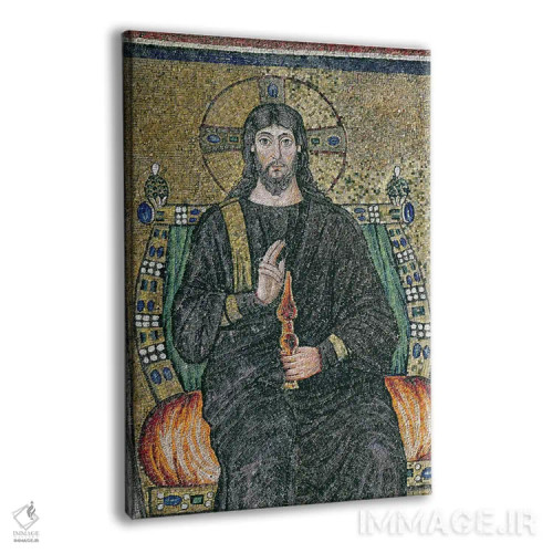 تابلو مسیح بر تخت با فرشتگان اثر مکتب بیزانتی (سبک هنری بیزانسی) - نمای پرسپکتیو محصول