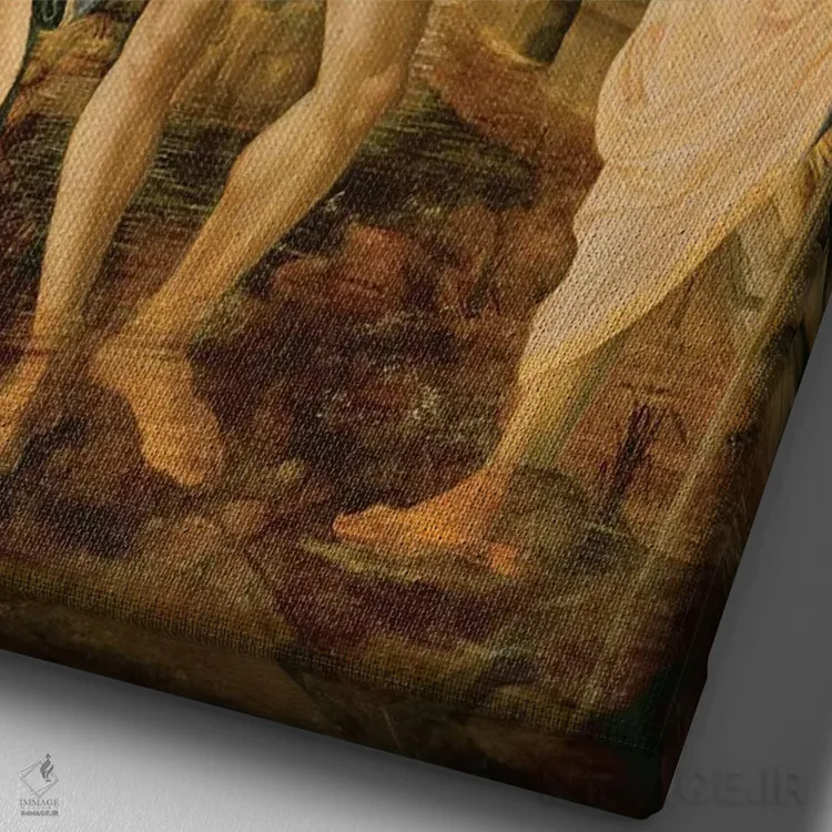 تابلو غسل تعمید حضرت مسیح به دست یحیی تعمیددهنده، حدود ۱۴۷۵ اثر آندریا دل وروکّیو (مجسمهساز و نقاش ایتالیایی) - نمای نزدیک بافت بوم