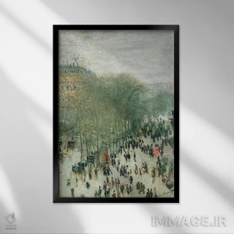 تابلو بولوار کاپوچینها، ۱۸۷۳-۴ (پاریس) اثر کلود مونه (نقاش معروف فرانسوی) - نمای قابدار مشکی