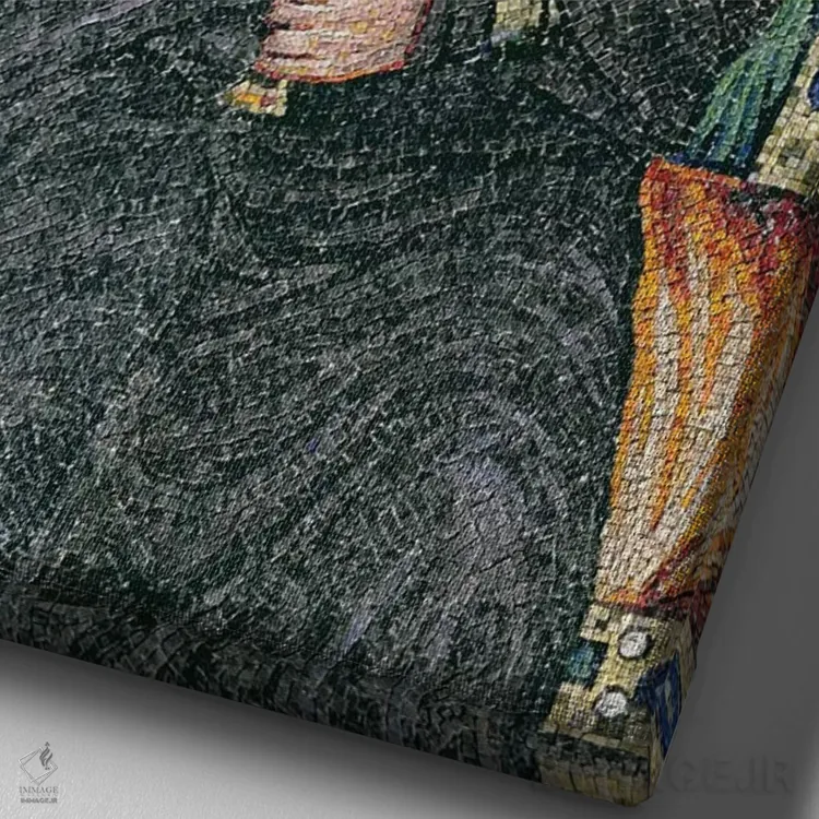 تابلو مسیح بر تخت با فرشتگان اثر مکتب بیزانتی (سبک هنری بیزانسی) - نمای نزدیک بافت بوم