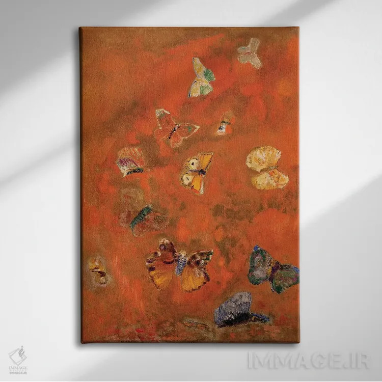 تابلو تداعی پروانهها، حدود ۱۹۱۲ اثر اودیلو ردون - نمای روبهرو روی دیوار