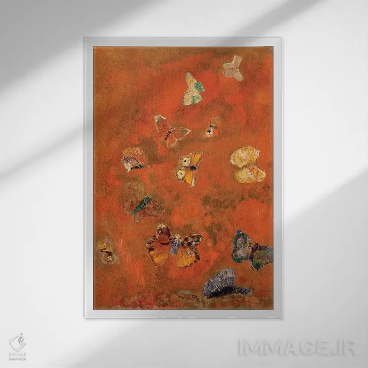 تابلو تداعی پروانهها، حدود ۱۹۱۲ اثر اودیلو ردون - نمای قابدار سفید