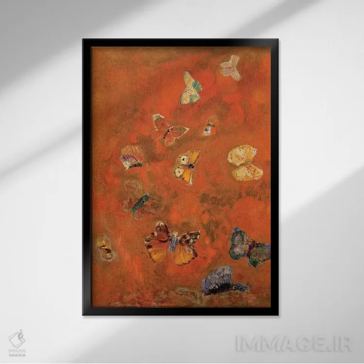 تابلو تداعی پروانهها، حدود ۱۹۱۲ اثر اودیلو ردون - نمای قابدار مشکی