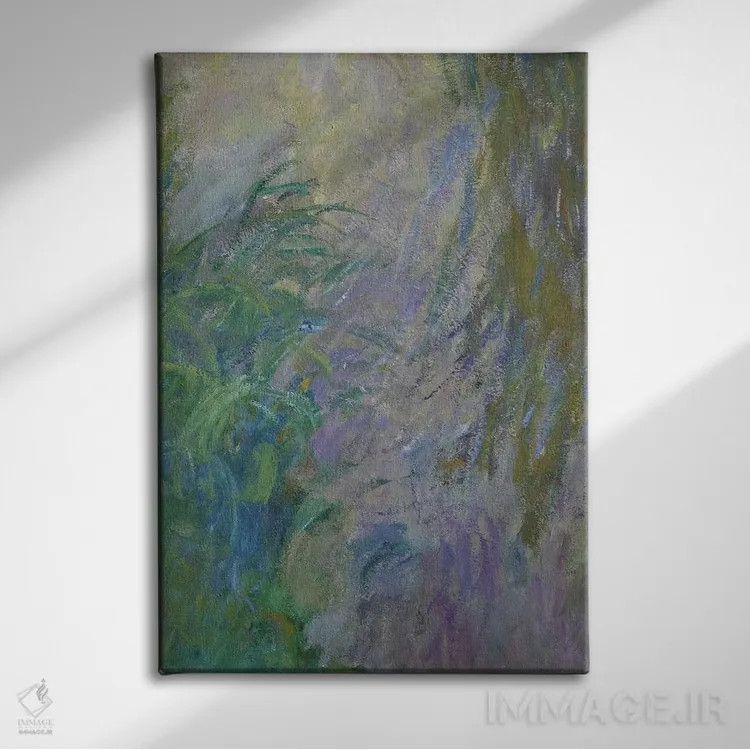 تابلو نیلوفرهای آبی اثر کلود مونه (نقاش معروف فرانسوی) - نمای روبهرو روی دیوار