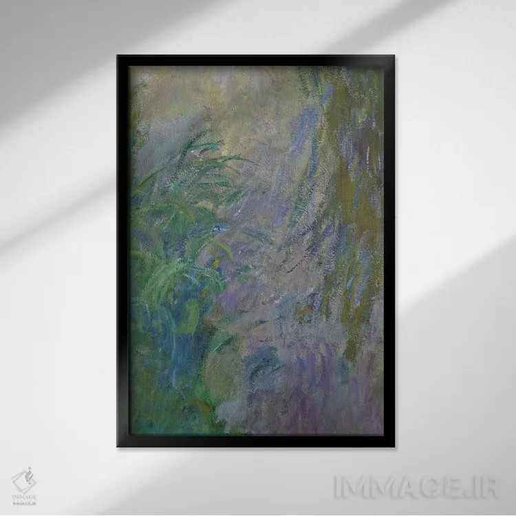 تابلو نیلوفرهای آبی اثر کلود مونه (نقاش معروف فرانسوی) - نمای قابدار مشکی