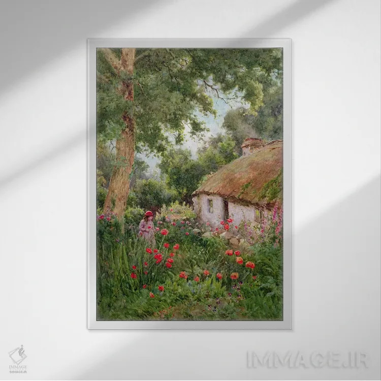 تابلو باغچه کلبه اثر تام کلاف - نمای قابدار سفید