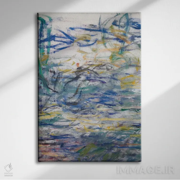 تابلو 1917-19,نیلوفرهای آبی، ۱۹۱۷ تا ۱۹۱۹ اثر کلود مونه (نقاش معروف فرانسوی) - نمای روبهرو روی دیوار