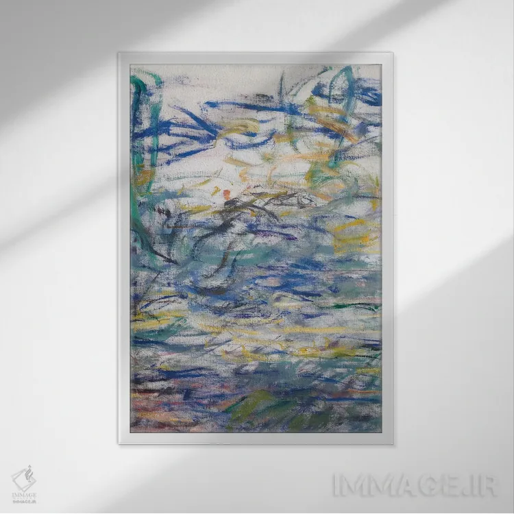 تابلو 1917-19,نیلوفرهای آبی، ۱۹۱۷ تا ۱۹۱۹ اثر کلود مونه (نقاش معروف فرانسوی) - نمای قابدار سفید