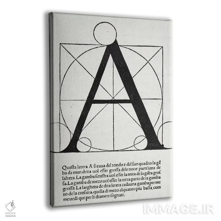 تابلو حرف A (حروف الفبا) اثر لئوناردو داوینچی (نقاش و مخترع ایتالیایی) - نمای پرسپکتیو محصول