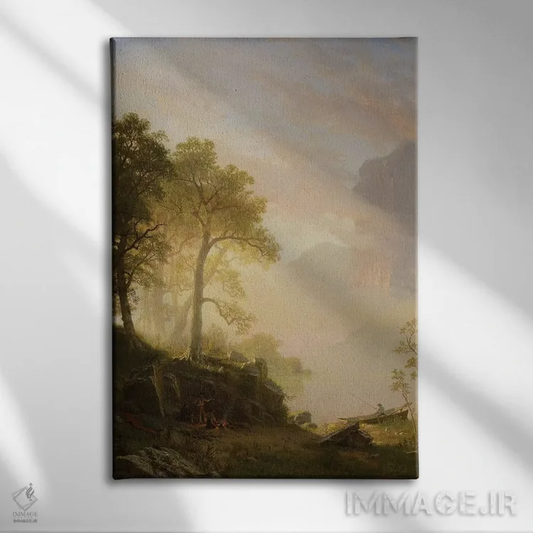 تابلو 1868,رود مرسد در یوسمیتی، ۱۸۶۸ اثر آلبرت بیرشتات (نقاش منظره آمریکایی) - نمای روبهرو روی دیوار