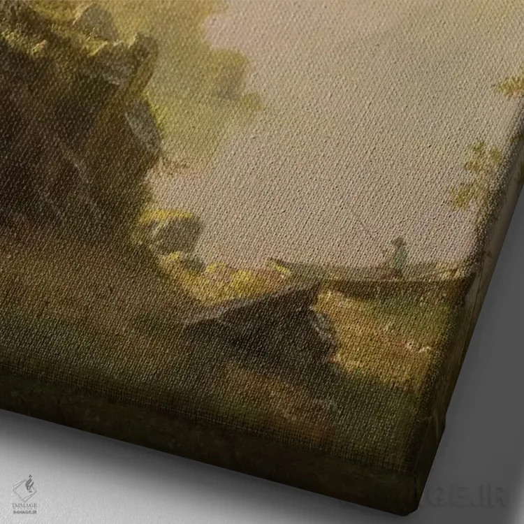 تابلو 1868,رود مرسد در یوسمیتی، ۱۸۶۸ اثر آلبرت بیرشتات (نقاش منظره آمریکایی) - نمای نزدیک بافت بوم