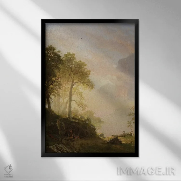 تابلو 1868,رود مرسد در یوسمیتی، ۱۸۶۸ اثر آلبرت بیرشتات (نقاش منظره آمریکایی) - نمای قابدار مشکی